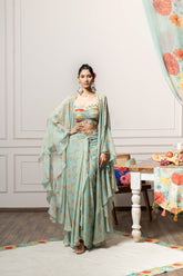 Yami Drape Skirt set with Cape - Green